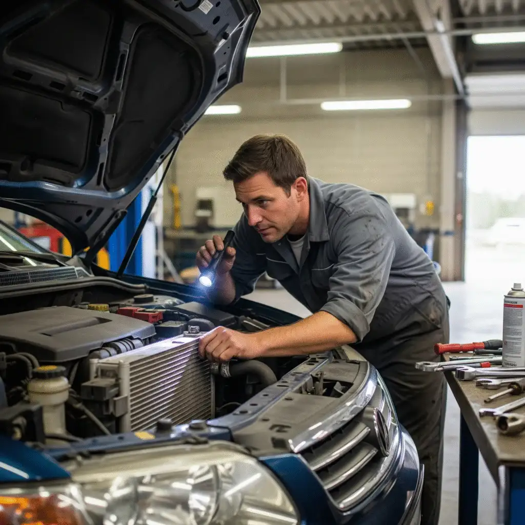 mechanic-inspecting-a-radiator-under-the-hood