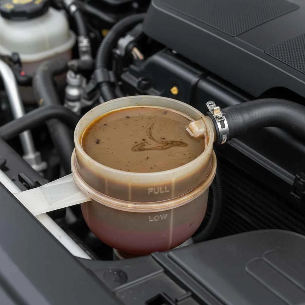 Discolored coolant in radiator reservoir