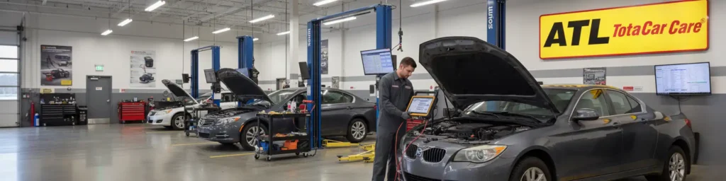 professional auto repair shop with diagnostic tools