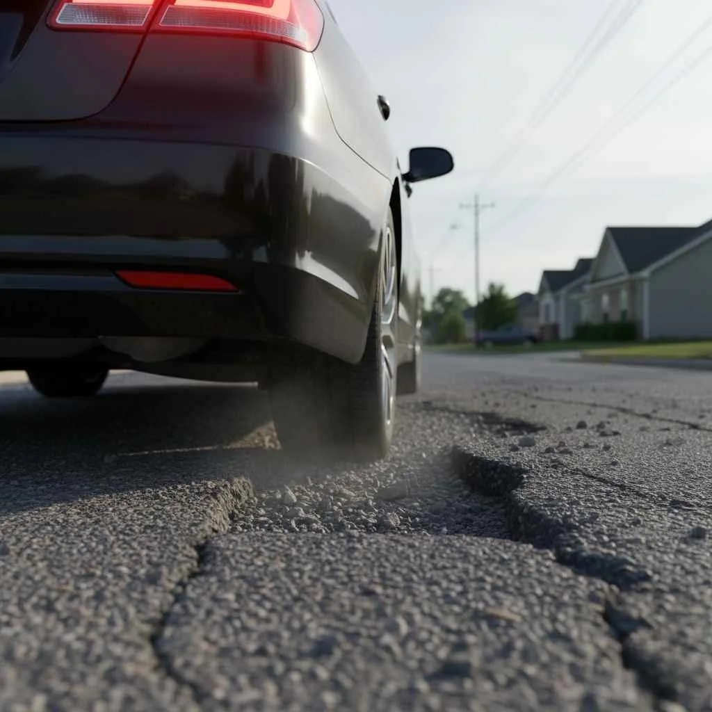 Car braking on uneven road surface
