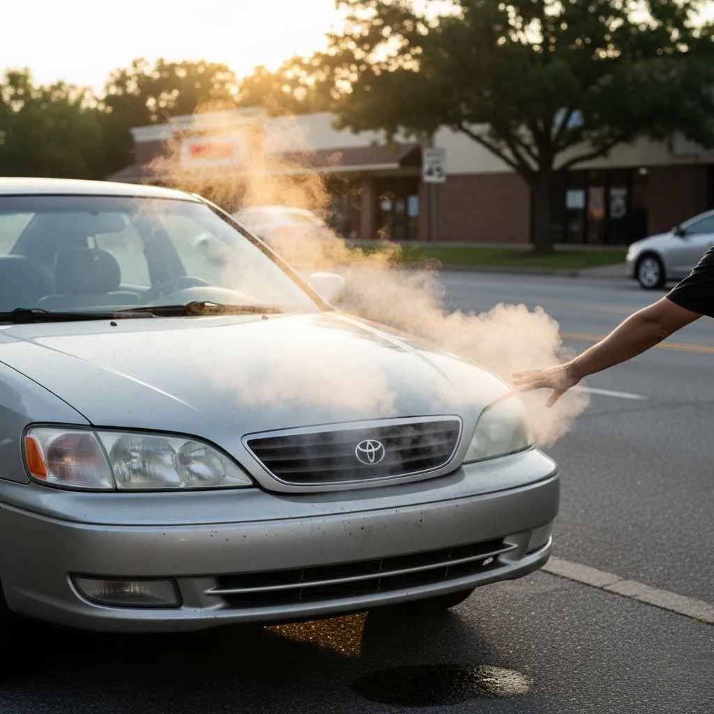 car with steam coming from under hood