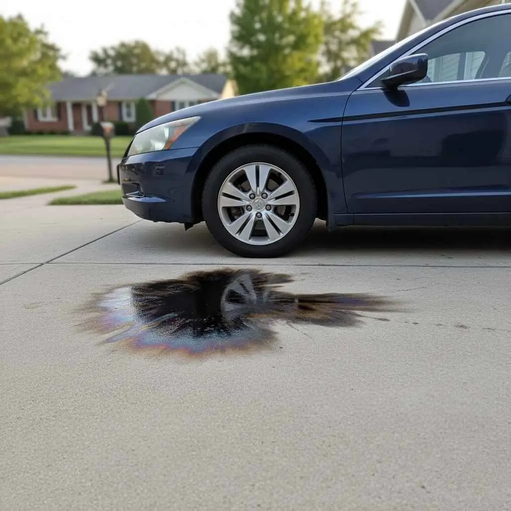 oil stain on driveway beneath vehicle