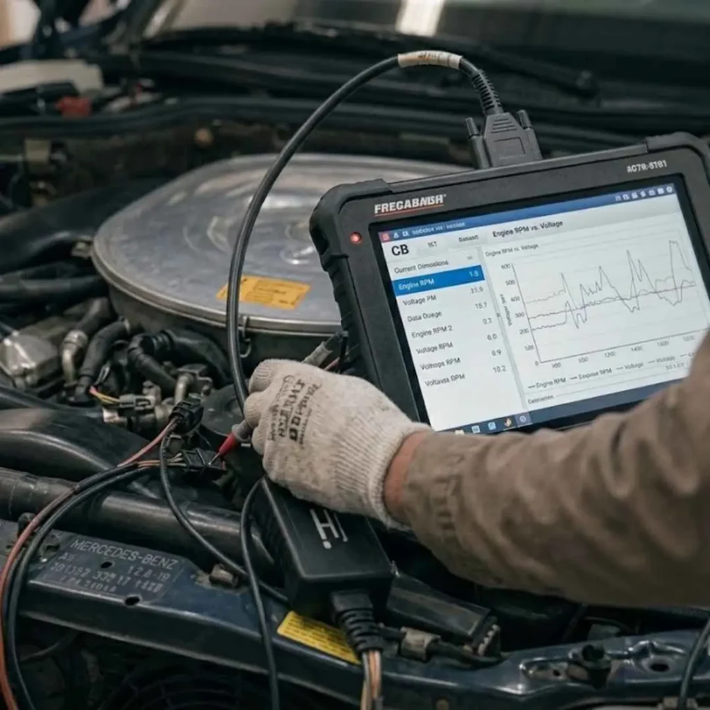 diagnostic computer connected to vehicle