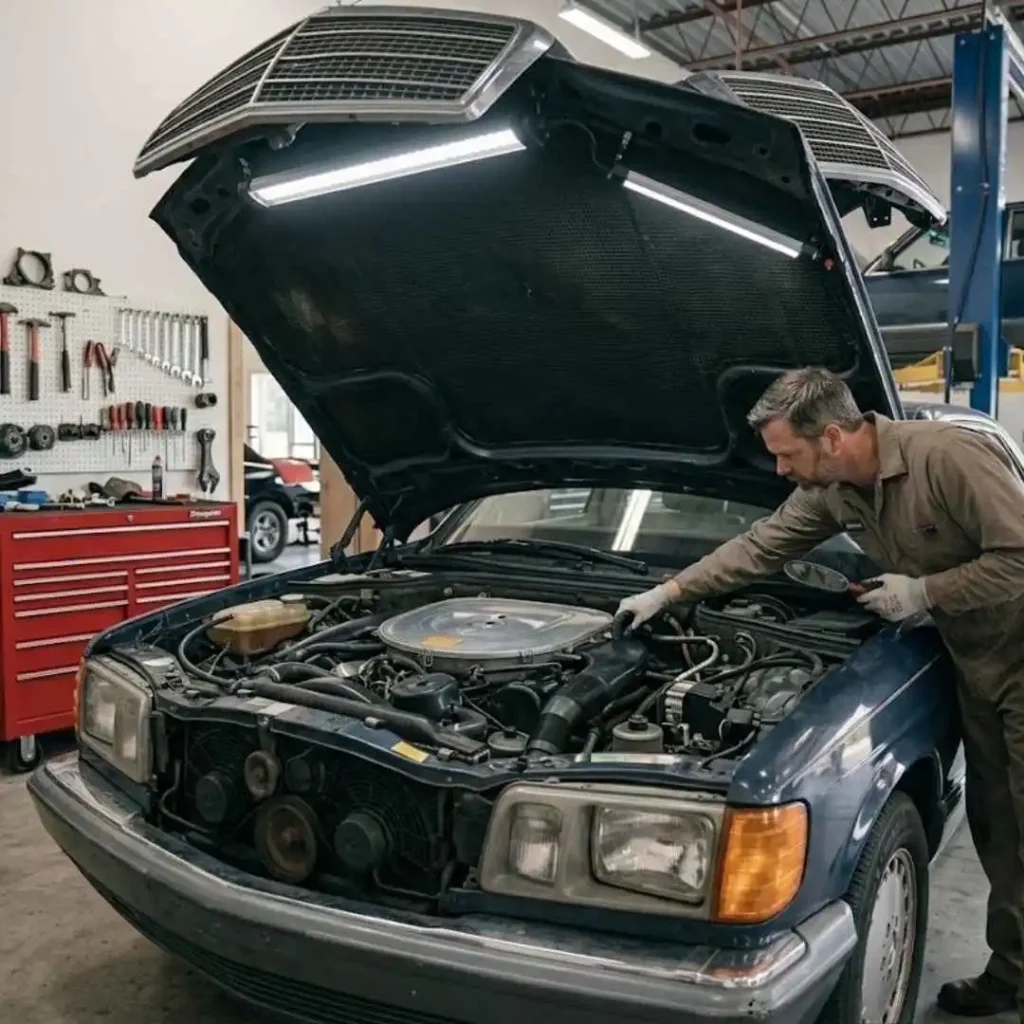 mechanic inspecting a car engine