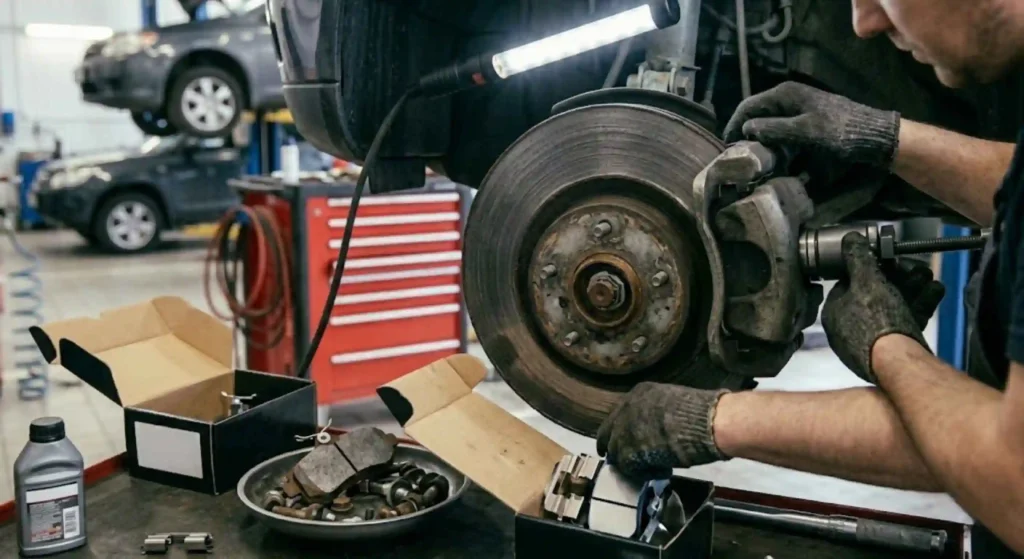 technician performing brake service