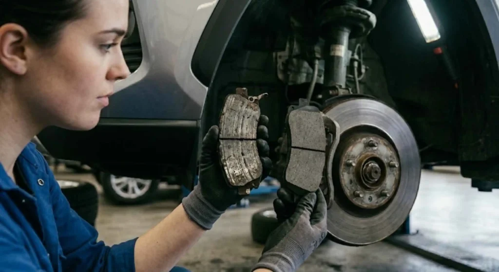 worn vs new brake pads comparison