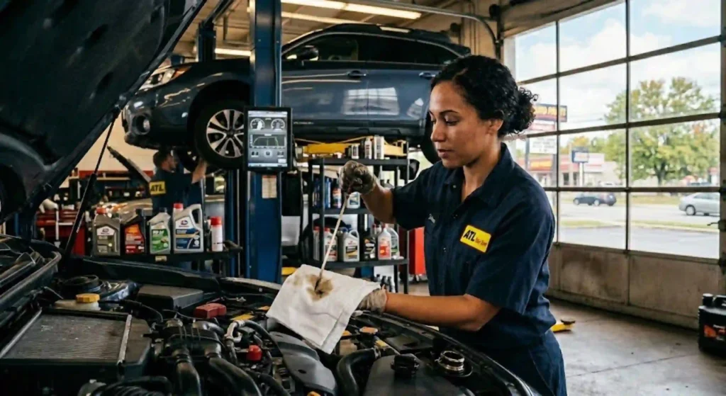 Oil change Murfreesboro TN technician performing engine service in a professional workshop
