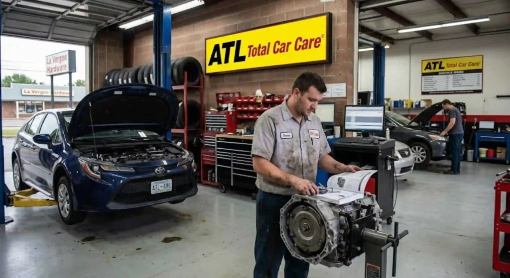 technician inspecting transmission in La Vergne auto shop