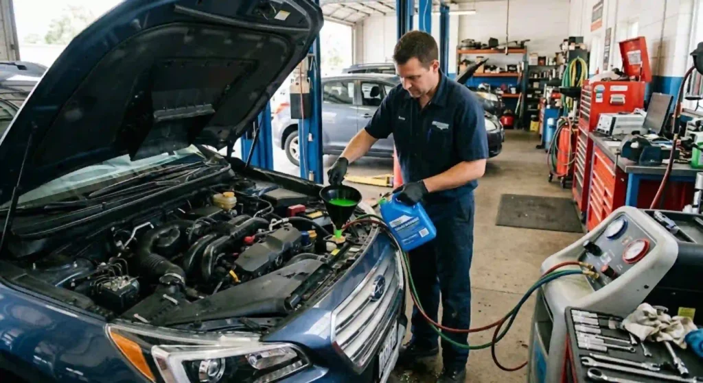 Vehicle receiving professional radiator and coolant service