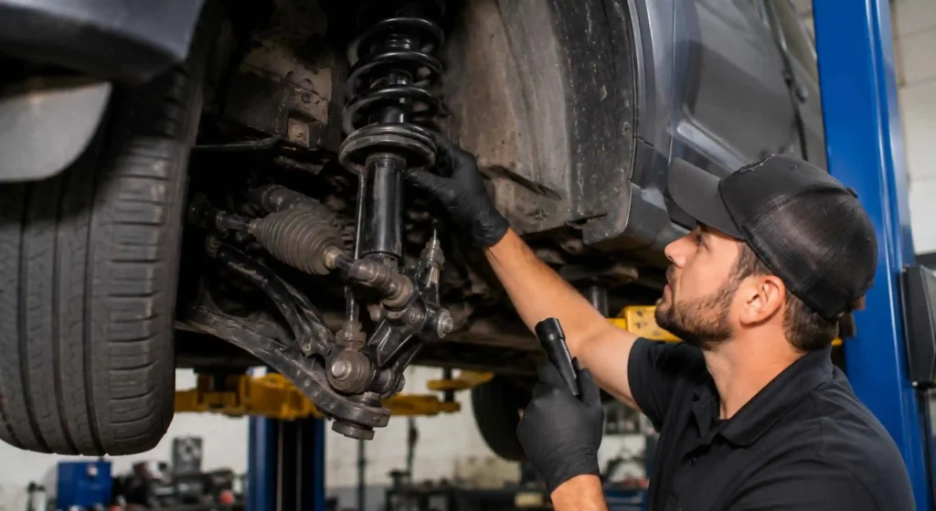 ASE-certified technician inspecting suspension components in Murfreesboro TN